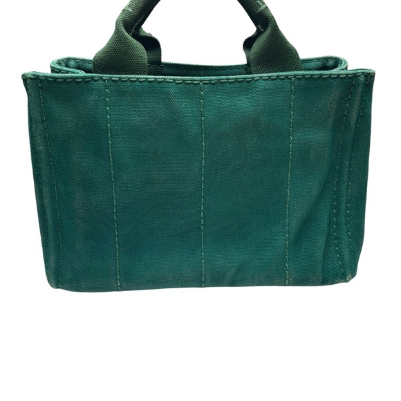 Authentic PRADA Canapa Tote with Gold Hardware & Crossbody Strap - Green Canvas - Picture 9 of 13